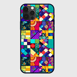 Чехол для iPhone 12 Pro Пэчворк - лоскутные узоры, цвет: 3D-черный