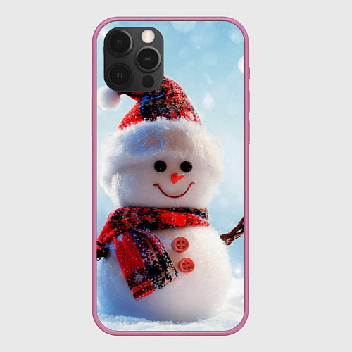 Чехол iPhone 12 Pro Снеговичёк / 3D-Малиновый – фото 1