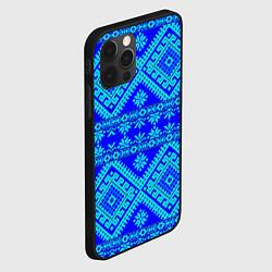 Чехол для iPhone 12 Pro Сине-голубые узоры - вышивка, цвет: 3D-черный — фото 2