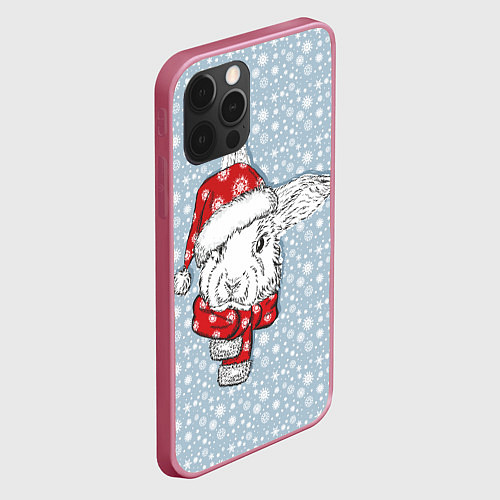 Чехол iPhone 12 Pro Новогодний кролик в шапочке / 3D-Малиновый – фото 2