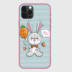 Чехол для iPhone 12 Pro Милый зайка с шариком-морковкой, цвет: 3D-малиновый