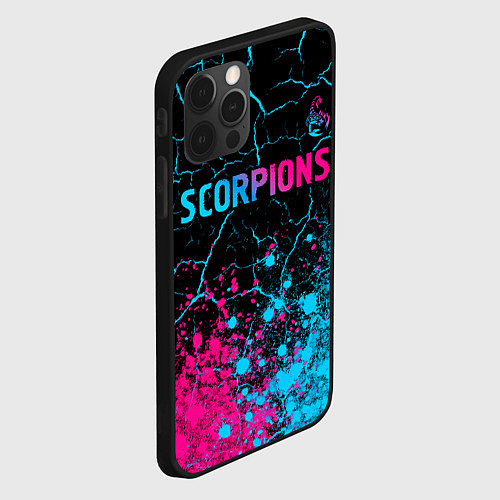 Чехол iPhone 12 Pro Scorpions - neon gradient: символ сверху / 3D-Черный – фото 2
