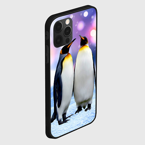 Чехол iPhone 12 Pro Пингвины на снегу / 3D-Черный – фото 2