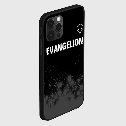 Чехол iPhone 12 Pro Evangelion glitch на темном фоне: символ сверху / 3D-Черный – фото 2