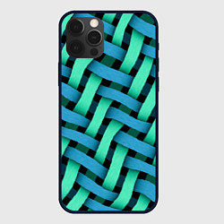 Чехол для iPhone 12 Pro Сине-зелёная плетёнка - оптическая иллюзия, цвет: 3D-черный