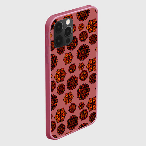 Чехол iPhone 12 Pro Мандалы на сливовом фоне / 3D-Малиновый – фото 2