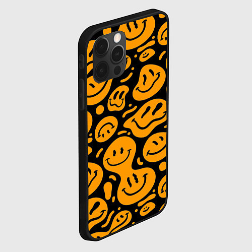 Чехол iPhone 12 Pro Растекающийся оранжевый смайл / 3D-Черный – фото 2