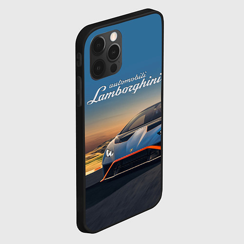 Чехол iPhone 12 Pro Lamborghini Huracan STO - car racing / 3D-Черный – фото 2