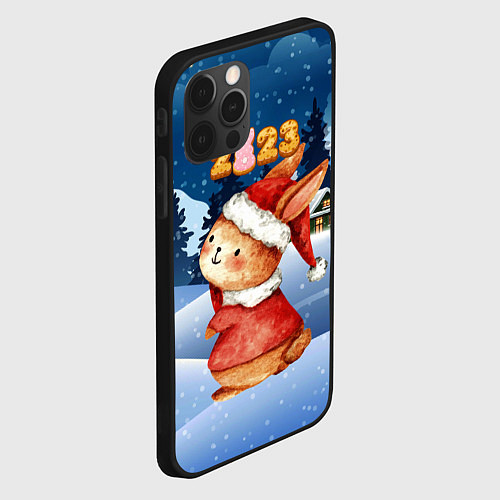 Чехол iPhone 12 Pro Новогодний праздничный зайчик / 3D-Черный – фото 2