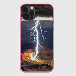 Чехол для iPhone 12 Pro Мощная молния в горах, цвет: 3D-малиновый