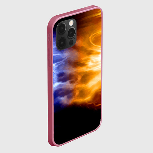 Чехол iPhone 12 Pro Борьба двух стихий - лёд и пламя / 3D-Малиновый – фото 2
