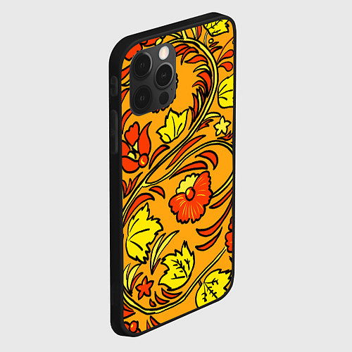 Чехол iPhone 12 Pro Хохлома золотой фон / 3D-Черный – фото 2