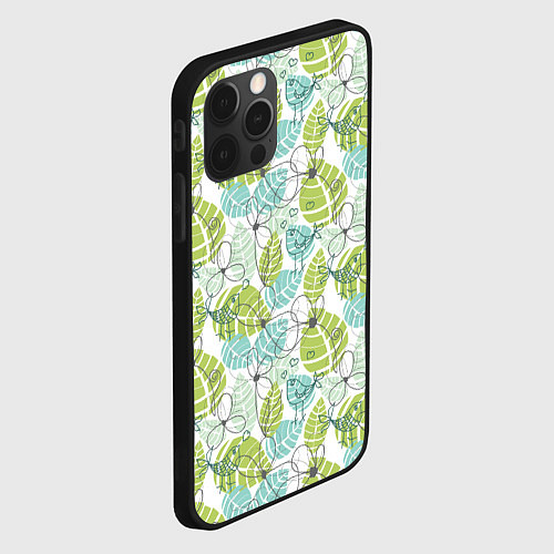 Чехол iPhone 12 Pro Цветы и птицы / 3D-Черный – фото 2