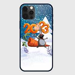 Чехол для iPhone 12 Pro 2023 заяц с большой морковкой, цвет: 3D-черный