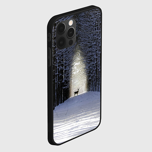 Чехол iPhone 12 Pro Олень в зимнем лесу / 3D-Черный – фото 2