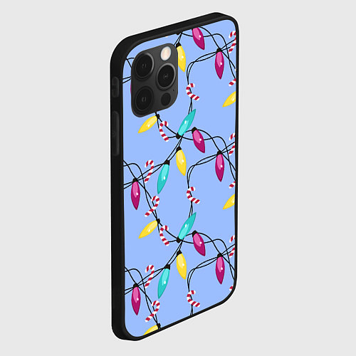 Чехол iPhone 12 Pro Новогодняя гирлянда голубая / 3D-Черный – фото 2