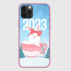 Чехол для iPhone 12 Pro Новый год зайчик в кружке, цвет: 3D-малиновый
