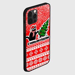 Чехол для iPhone 12 Pro С новым годом - котик и ёлка, цвет: 3D-черный — фото 2