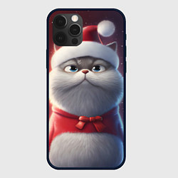 Чехол для iPhone 12 Pro Новогодний кот в шапке, цвет: 3D-черный
