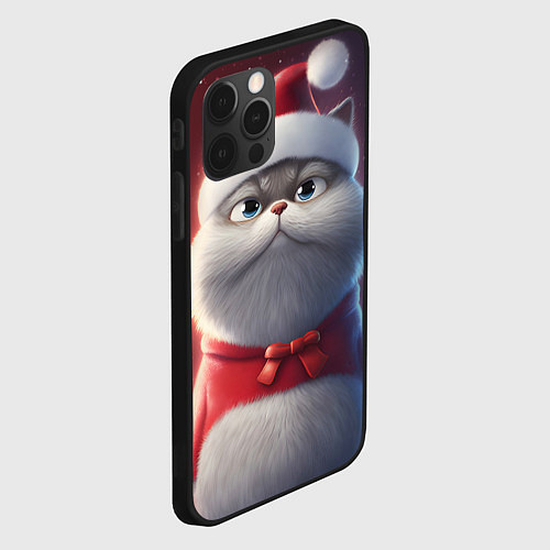 Чехол iPhone 12 Pro Новогодний кот в шапке / 3D-Черный – фото 2