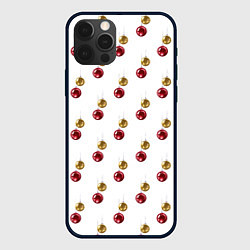 Чехол для iPhone 12 Pro Золотые и красные елочные шары - паттерн, цвет: 3D-черный