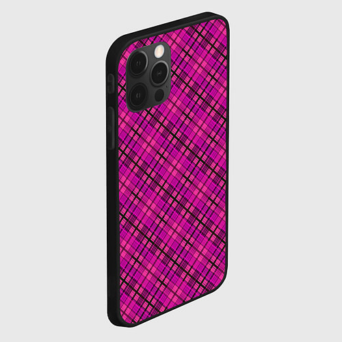Чехол iPhone 12 Pro Малиново розовый узор в клетку / 3D-Черный – фото 2