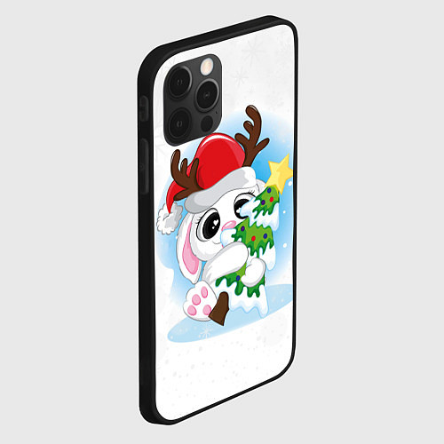 Чехол iPhone 12 Pro Зайка с ёлочкой / 3D-Черный – фото 2