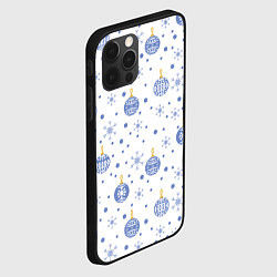 Чехол для iPhone 12 Pro Голубые новогодние шарики со снежинками, цвет: 3D-черный — фото 2