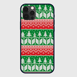 Чехол для iPhone 12 Pro Зимний вязанный фон с елочками, цвет: 3D-черный