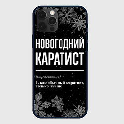 Чехол для iPhone 12 Pro Новогодний каратист на темном фоне, цвет: 3D-черный