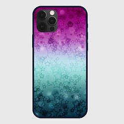 Чехол для iPhone 12 Pro Градиентный узор звезды розово-бирюзовый, цвет: 3D-черный