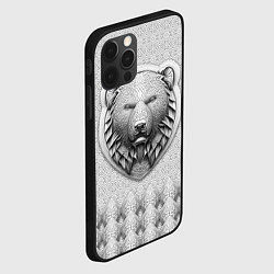 Чехол для iPhone 12 Pro Медведь чёрно-белый барельеф с этническим орнамент, цвет: 3D-черный — фото 2