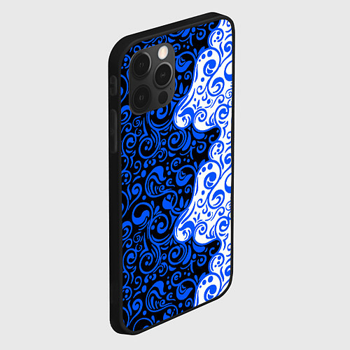 Чехол iPhone 12 Pro Синие узоры / 3D-Черный – фото 2