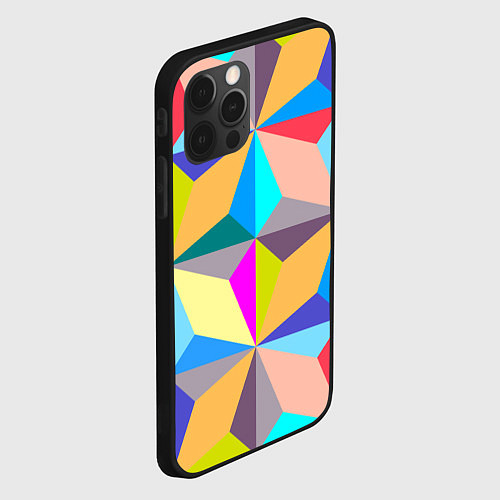 Чехол iPhone 12 Pro Полностью разноцветный ромбический паттерн / 3D-Черный – фото 2