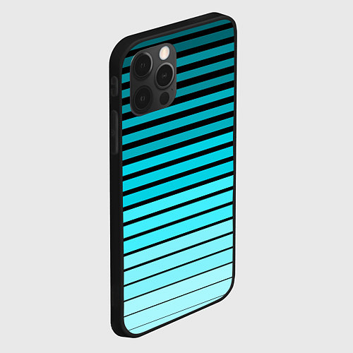 Чехол iPhone 12 Pro Голубые полосы на черном / 3D-Черный – фото 2