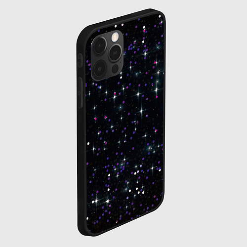 Чехол iPhone 12 Pro Фиолетовый блестящий глиттер на черном фоне / 3D-Черный – фото 2