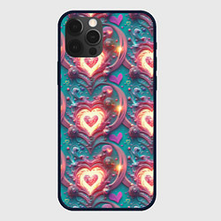 Чехол для iPhone 12 Pro Паттерн пылающие сердца, цвет: 3D-черный