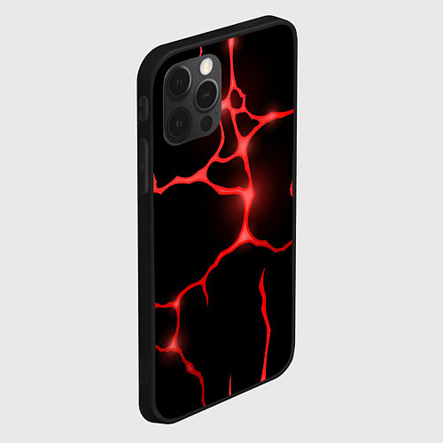 Чехол iPhone 12 Pro Красные неоновые трещины / 3D-Черный – фото 2