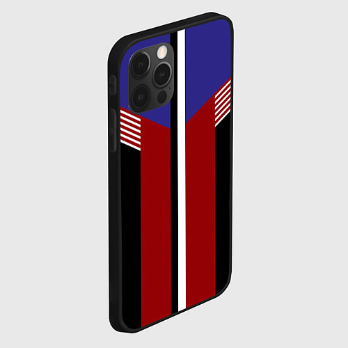 Чехол iPhone 12 Pro Белые полосы на красном / 3D-Черный – фото 2