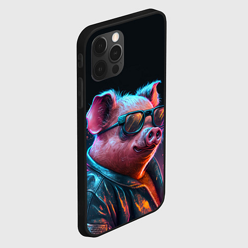 Чехол iPhone 12 Pro Свинья в очках / 3D-Черный – фото 2