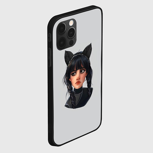 Чехол iPhone 12 Pro Wednesday white cat / 3D-Черный – фото 2