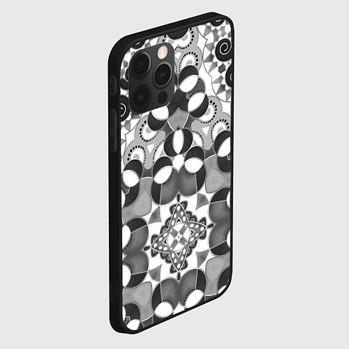 Чехол iPhone 12 Pro Бело-серый этнический узор / 3D-Черный – фото 2