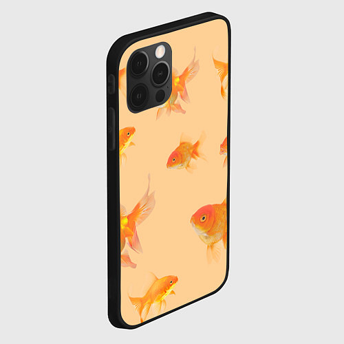 Чехол iPhone 12 Pro Золотые рыбки в фоне / 3D-Черный – фото 2