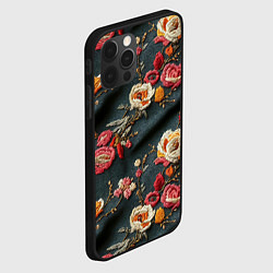 Чехол для iPhone 12 Pro Эффект вышивки разные цветы, цвет: 3D-черный — фото 2