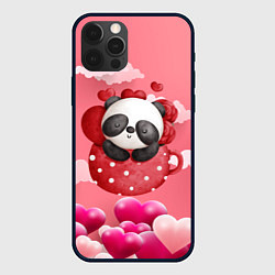 Чехол для iPhone 12 Pro Панда с сердечками в чашке, цвет: 3D-черный