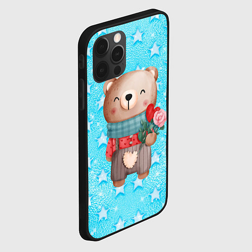 Чехол iPhone 12 Pro Мишка с розой / 3D-Черный – фото 2