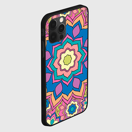 Чехол iPhone 12 Pro Цветочный разноцветный паттерн / 3D-Черный – фото 2