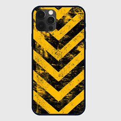 Чехол для iPhone 12 Pro WARNING - желто-черные полосы, цвет: 3D-черный