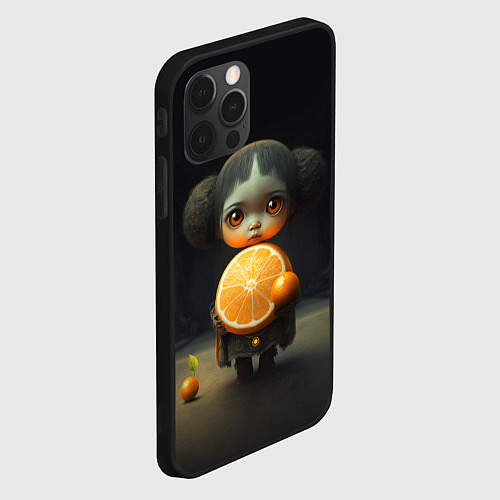 Чехол iPhone 12 Pro Девочка с мандарином в руках / 3D-Черный – фото 2