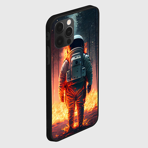 Чехол iPhone 12 Pro Космонавт в горящем лесу / 3D-Черный – фото 2